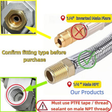 17.7 Inch RV Propane Hose with Gauge, Stainless Steel Braided Hose, 1/4" Male NPT & QCC1 for Two-Stage Regulator, Camp