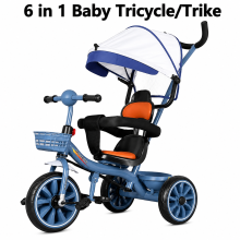 Kids Tricycle with Canopy & Basket Blue Grey