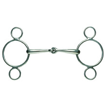 (5in, Silver) Korsteel Horses Stainless Steel Jointed 2 Ring Dutch Gag Bit