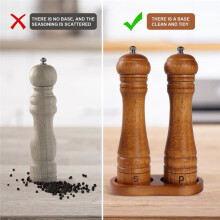 Wooden Salt and Pepper Grinder Set with Stand - 8-Inch Oak Wood Salt Mill Pepper Grinder Set, Adjustable Ceramic Core