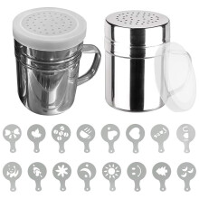 2-Pack Stainless Steel Chocolate Shaker with 16 Coffee Stencils for Cake and Coffee Decorating