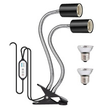 Reptile Heat Lamp, Double- Heat Lamp with Clamp,Reptile Light with Cycle Timer for Turtle, Bearded Dragon EU Plug
