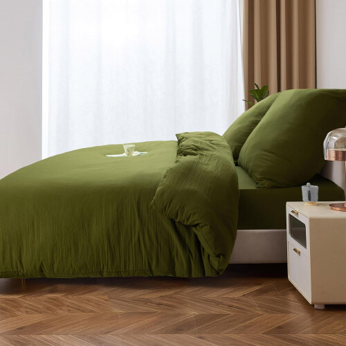 Bedding Set with Fitted Sheet 3-Piece Set Soft 135x200 cm Olive — bedding 135x200, bedding set, microfiber bedding 1