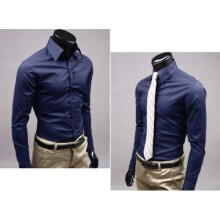 (# Navy Blue,Tag 3XL=US XL)Camicia elegante uomo giovane senza finitura ferro e design manica lunga per uso quotidiano