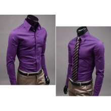 (# Purple,Tag XL=US M)Camicia elegante uomo giovane senza finitura ferro e design manica lunga per uso quotidiano