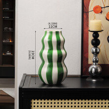 (Tumbler vase—green) Minimalist Striped Ceramic Vase for Table Decor