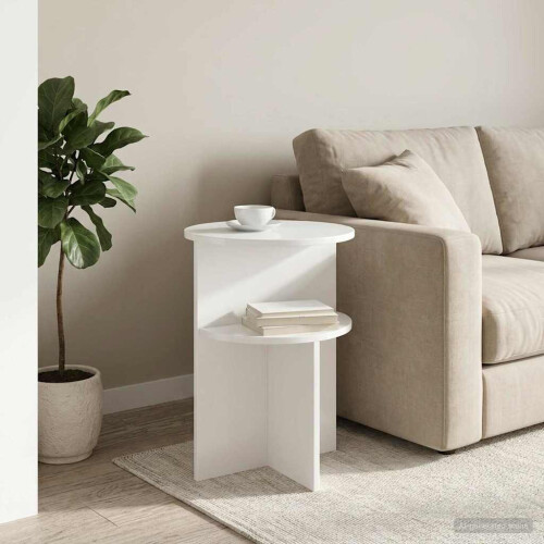 VidaXL vidaXL Side Table High Gloss White Ø 39.5 x 55 cm Engineered Wood 1
