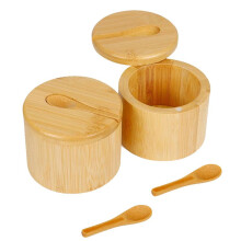 Boîte de Rangement D'Épices de Cave à Sel en Bambou 2 Pièces avec Couvercle Pivotant Magnétique et Cuillère pour Poivre, Sel de Table, Sels