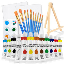 26PCS/Set Acrylic Paint Set for Artists, Kids & Beginners with Easel, Brushes, and Canvas
