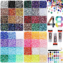 Kit de Strass en Résine Gélifiée de 48 Couleurs, 3 mm, 48 000 Pièces, Strass Multicolores à Dos Plat pour Loisirs Créatifs, avec Colle B7000