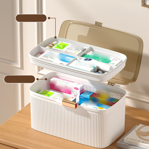 Portable First Aid Storage Clear 2 Tiers Plastic Medicine Storage Box  Capacity Emergency 2