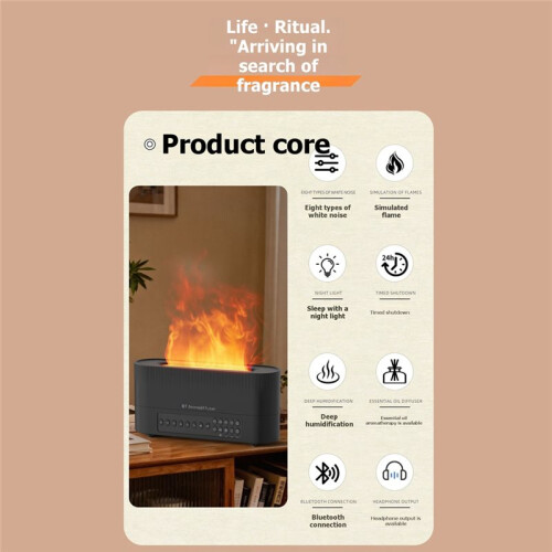 Aroma Diffuser with White Noise Speaker Essential Oil Diffuser Flickering Flame 260mL  Speaker Humidifier B 2