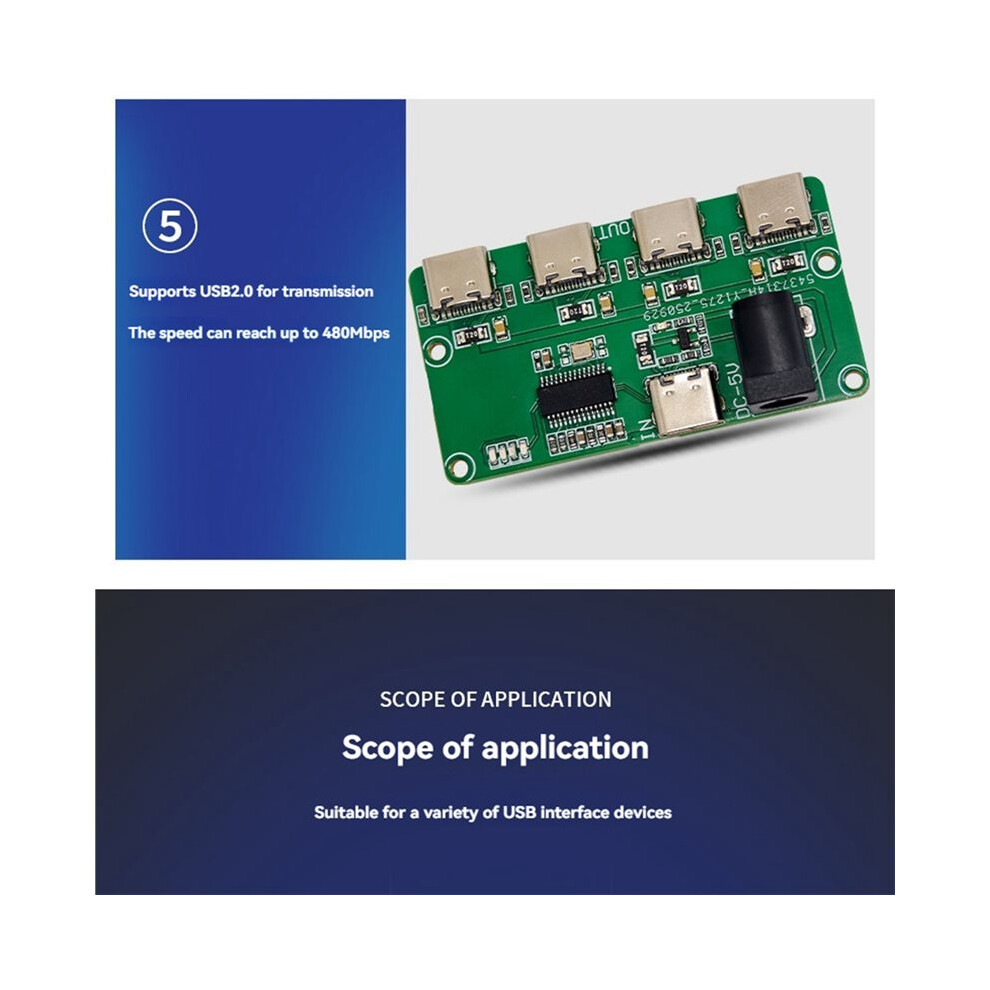 USB2.0 HUB Module 1-to-4 Hub Module 480Mbps Type-C Input Type-C Output ...