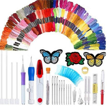 Kit de Linhas para Bordar, Kit de Agulha Mágica com 100 Cores, Estojo de Armazenamento, Agulhas e Ferramentas para Ponto Cruz para Trabalhos Manuais.