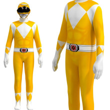 (Yellow,160)Power Rangers Costume Kids Adult Cosplay Fancy Dress Jumpsuit Party