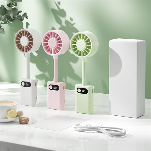 Roze USB ventilator, digitaal display, draagbaar en stil 1