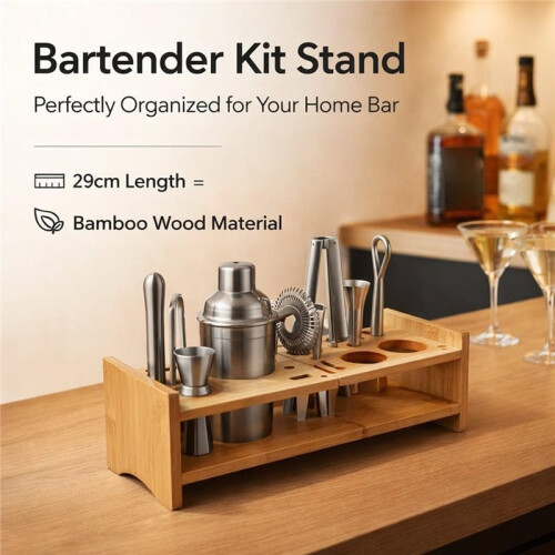 Bartender Kit Stand, Wood Bartending Tool Holder, Large Capacity Space Saving Organizer Durable Material, Layered Design 2