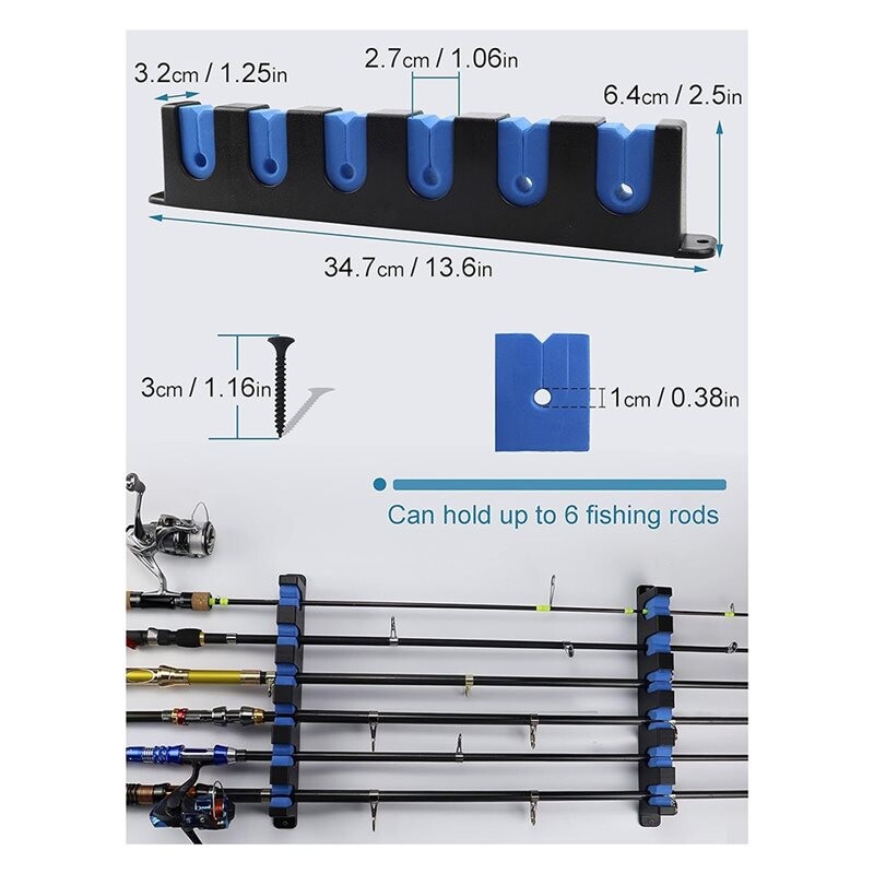 Fish Rack Sport Horizontal Fishing Rod Rack Holders Wall-Mounted Fish Pole Holder for ...