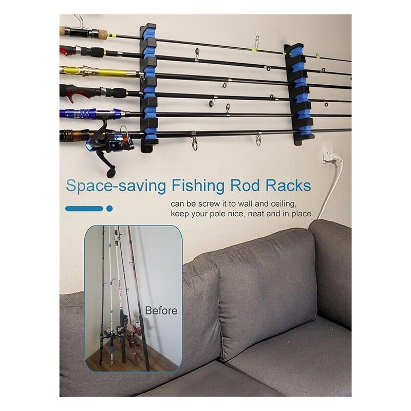 Fish Rack Sport Horizontal Fishing Rod Rack Holders Wall-Mounted Fish Pole Holder for ...