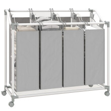 4 Compartment Laundry Basket 160L with Wheels and Removable Laundry Bags