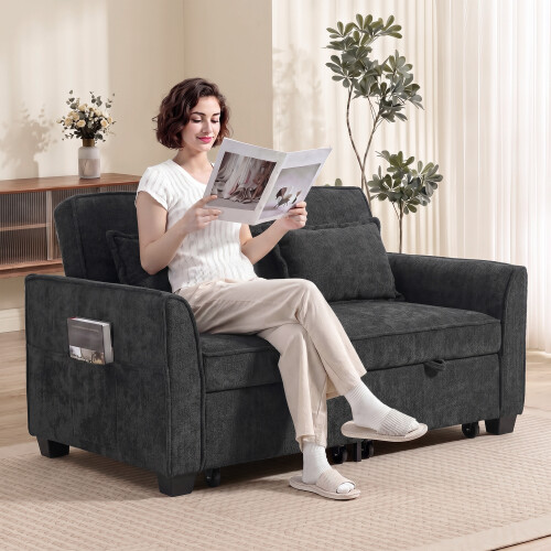 Homcom HOMCOM 2 Seater Sofa Bed, 4-in-1 Convertible Pull Out Sleeper Sofa, Black 1