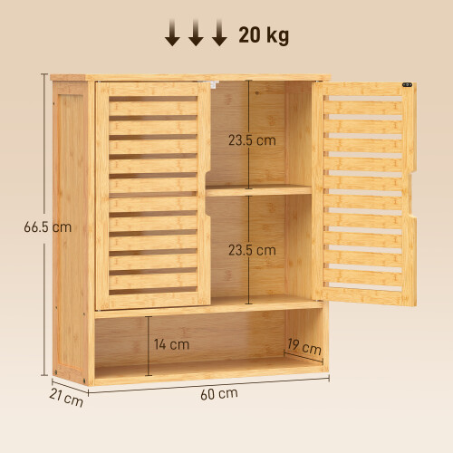 Homcom HOMCOM Wall Mounted Bathroom Cabinet with 2 Louvered Doors, Open Shelf 2