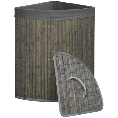 Bamboo Laundry Basket 55L with Lid, Handle and Removable Laundry Bag, Grey 1