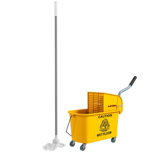 Cleaning Trolley 20L with Mop Press, Sweeping Set and Bucket 1