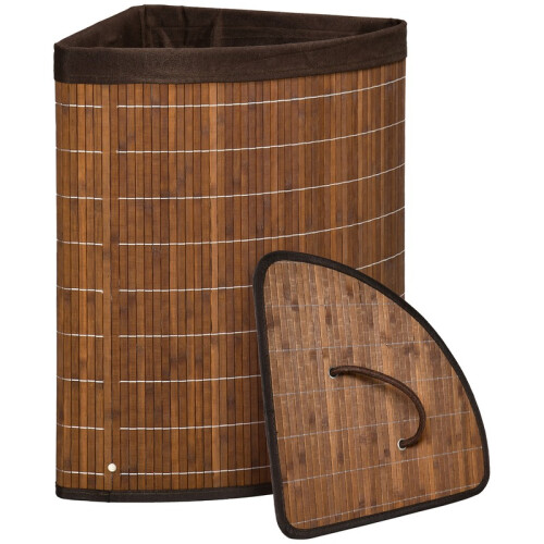 55L Laundry Basket with Lid, Removable Bag and Storage Hamper, Brown 1