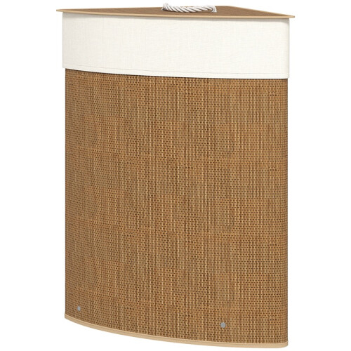 Corner Laundry Basket 55L, Bamboo Weave Hamper with Fabric Bag, Brown 1