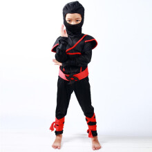 (BlackRed,L)Boys Kids Children Ninja Assassin Japanese Samurai Warrior Fancy Dress Costume
