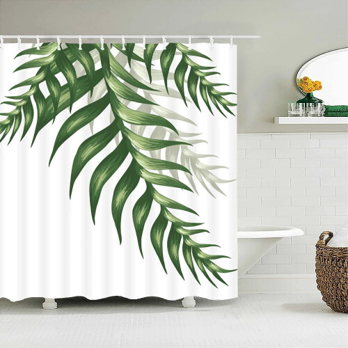 Tapis de douche rideau de douche motif feuilles vertes en polyester imperméable