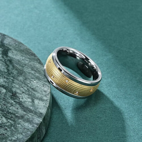 Cubic Zirconia Inlay Rotatable Ring Gold Size 7 2