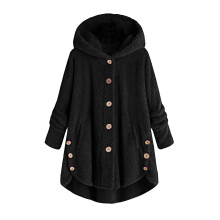 Gilet long à capuche boutonné grande taille pour femme