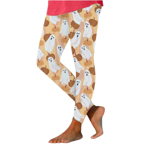 Dameleggings med græskarprint, plus size, ankellange