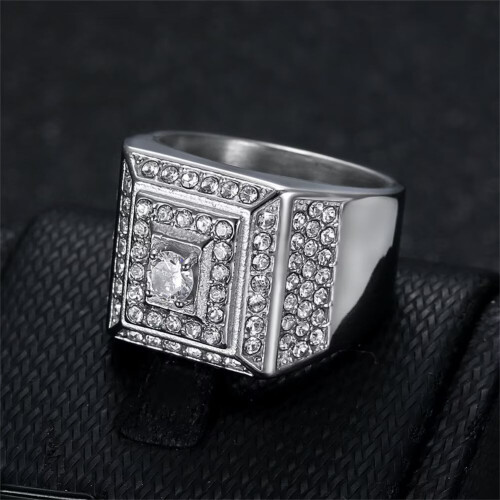Men's Stainless Steel CZ Ring Silver Size 7 1