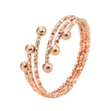 Bague ouverte à perles en acier inoxydable doré rose pour femme, taille 6