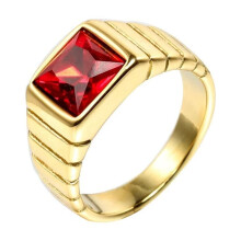 Alliance en acier inoxydable et zircon cubique, couleur or et rouge, taille 11