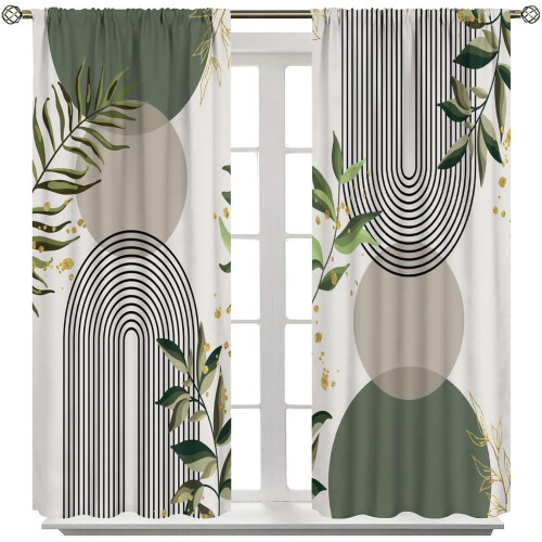 Mid-Century Leaf Curtains Abstract Green Plant Design 42x54 2