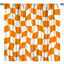Checkerboard Curtains Boho Retro Beige Orange 72x63 in