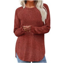 Damen-Tunika-Pullover, lockere Passform, Rundhalsausschnitt, Größe L