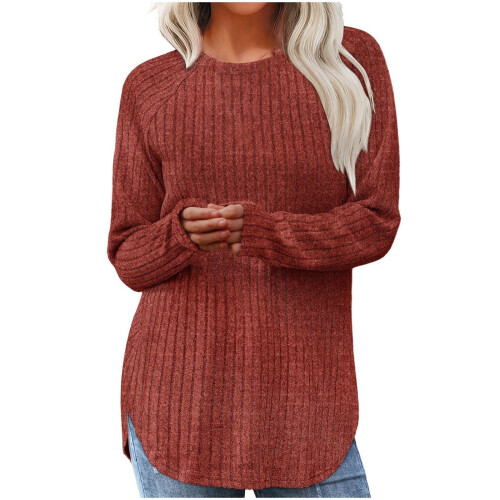 Damen-Tunika-Pullover, lockere Passform, Rundhalsausschnitt, Größe L
