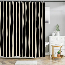 Douchegordijn van polyester, waterdicht, met geometrisch strepenpatroon.