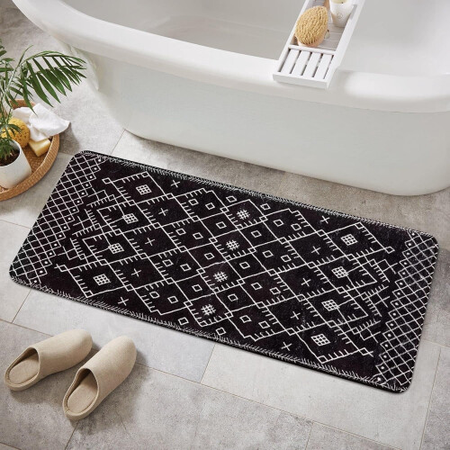 Boho badkamerloper, antislip, grijs fluweel, 20x59 inch