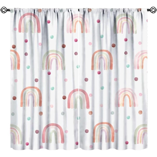 Boho Rainbow Curtains 84x84in Pink Blue Polka Dot