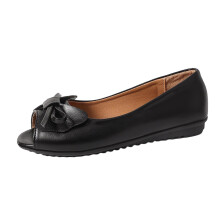 Zwarte peep toe loafers voor dames met platte PU-zool, maat 7.5