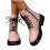 Botas femininas rosa de cano curto em couro PU com zíper lateral e bico redondo. 8