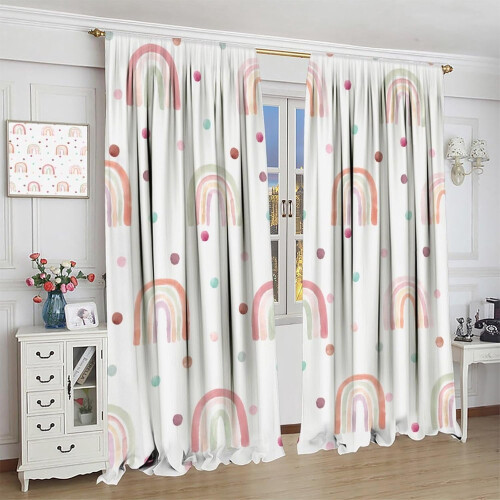 Boho Rainbow Curtains Pink Blue Polka Dot 52x84 in 2