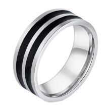 Bague en acier inoxydable émaillé noir, 8 mm, taille 12