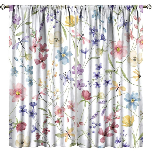 Cortinas florais com estampa natural para quarto, sala de estar e cozinha.